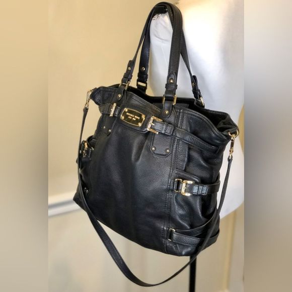 MICHAEL KORS Gansevoort Black Tumbled Leather Shoulder Bag Crossbody Tote - Picture 9 of 17